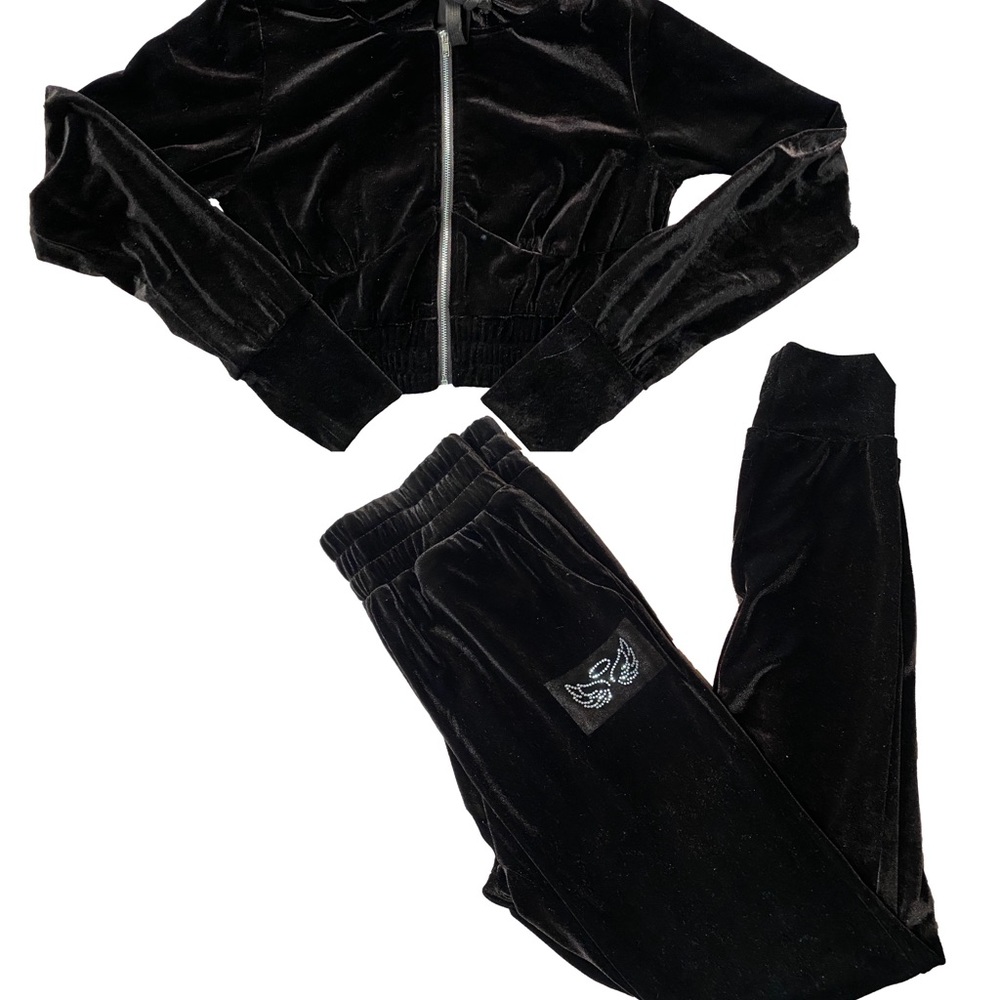 Brown Velour Rhinestone Tracksuit